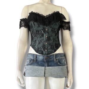 DollsKill | NWT’s Widow Blue Lace Frilly Cyber Y2K Goth Grunge Lace Up Corset